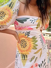 tanie Sukienki boho-Damskie Długa sukienka sukienka maxi Codzienne sukienki Letnie sukienki Sukienka Boho Moda Latarnia rękawem Na zewnątrz Święto Randka Regularny Geometryczny Krótki rękaw Z odsłoniętymi ramionami