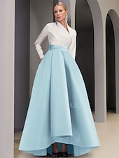 preiswerte SCHWARZ-Abendkleid in A-Linie mit schwarzer Krawatte, elegantes Kleid für formelle Hochzeitsgäste, asymmetrisch, lange Ärmel, V-Ausschnitt, Satin mit Tasche, 2025