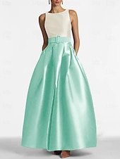 baratos VERDE-Vestido de noite em linha a, vestido com fenda alta, casamento na praia, convidado formal, comprimento até o chão, sem mangas, joia, pescoço, cinto/faixa, cetim com pregas, fenda 2025