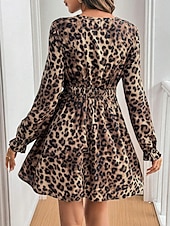preiswerte Ausgefallene Kleider-Damen Minikleid Casual kleid A Linie Kleid Boho-Kleid Stilvoll Brautkleider schlicht Urlaub Täglich Regular Fit Leopard Langarm V Ausschnitt Braun Sommer