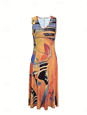 cheap Dress Sets-Women&#039;s Midi Dress Casual Dress Dress Set Swing Dress A Line Dress Stylish Casual Vacation Daily Regular Fit Graphic Half Sleeve V Neck Pink Blue Fuchsia Orange Summer