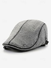 preiswerte Herrenhüte-Stylische schwarze Newsboy-Kappe für Herren mit Lederbesatz, atmungsaktivem Stoff, verstellbare Passform – lässiger Vintage-Flachhut für den Alltag und Outdoor-Aktivitäten