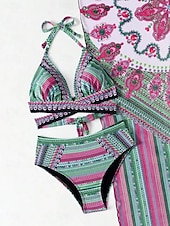 olcso Bikiniszettek-Női Fürdőruha Bikini Három darab Bugyik Fürdőruha Nyitott hátú Vékony Szabadság Strandruházat Mértani V-alakú Ujjatlan Fürdőruhák