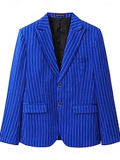 preiswerte Herrenblazer-Herren Abschlußfeier Abendkleidung Blazer Geschäft Formeller Abend Hochzeitsfeier Nur oben Mode Lässig Sommer Frühling &amp; Herbst Polyester Streifen Tasche Lässig / Alltäglich Einreihig Blazer Schwarz