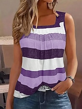 abordables Débardeurs et camisoles femme-Débardeur femme en camisole rayé décontracté et stylé sans manches col carré taille régulière quotidien imprimé bleu violet vert été
