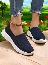 お買い得  レディーススニーカー-女性用スリッポンスニーカー - 通気性のある織りデザインと快適なソールで、春夏のカジュアルなお出かけに最適です。
