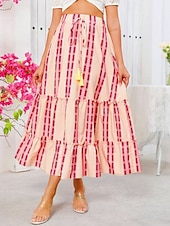 cheap Graphic Skirts-Women&#039;s Long Skirt Bohemia Boho Long Maxi High Waist Skirts Graphic Color Block Patchwork Print Micro-elastic Holiday Beach Yellow Summer Polyester