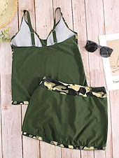 billiga Badessor-Dam Badkläder Tankini 2 st Kjol Baddräkt Öppen rygg Hög midja Semester Standkläder Leopard V-hals Ärmlös Baddräkter