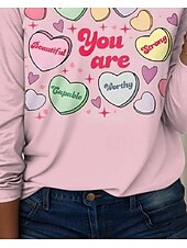 billige Blomster t-skjorte-Dame T skjorte Kjærlighed Grafisk Elegant Årgang Mote Langermet Crew-hals Vanlige topper Daglig Ut på byen Helg Trykt mønster Rosa Blå Sommer Vår