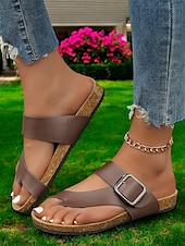 preiswerte Lässige Sandalen-Flip-Flops mit Kreuzriemen und großer Schnalle, bequeme und stylische Sandalen für Damen, perfekt für den Sommer, den Strand und Freizeitausflüge
