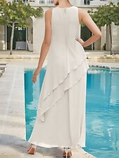 economico Lunghezza del pavimento-Abito da Sposa Madre Scivolato  Colonna Elegante Semplice Collo Rotondo Lunghezza Caviglia Chiffon Stretch Senza Maniche con Volant Colore Solido 2025
