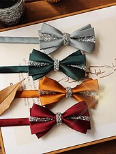 levne Pánské kravaty a motýlky-vínový saténový motýlek s křišťálovým zdobením – elegantní pánský formální doplněk na svatby, večírky a speciální akce