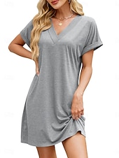 billiga Enkel klänning-Kvinnors Mini Klänning T Shirt Klänning Tee Klänning A-linje Klänning Enfärgad Atletisk Klänning Avslappnad Semester Daglig Regular Passform Enkel Änklös V-hals Svart Rosa Blå Mörkgrön Sommar