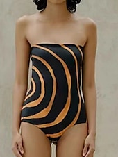 billige Onepiece badedrakter-Dame Badetøy Ett stykke 2 stk Skjørt Badedrakt Åpen rygg Midjekontroll Høy Midje Tynn Ferie Strand Klær Fargeblokk Stroppeløs Ermeløs Badedrakter