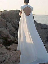 economico Abiti da sposa-Spiaggia / Destinazione Schiena scoperta Boho Abiti da sposa Linea-A Girocollo Fibbie Strascico di corte Chiffon Abiti da sposa Abiti da sposa Con Drappeggio Tinta unita 2025