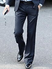 cheap Flare-Men&#039;s Dress Pants Trousers Chinos Buttons Pocket Plain Comfort Formal Party Work Fashion Classic Style Dark Khaki Black Micro-elastic