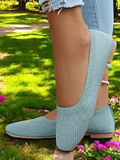 ieftine Pantofi Joși de Damă-pantofi de damă din tricot albastru deschis – pantofi cu vârf pătrat, respirabili, cu branț căptușit, pentru ținute de lucru și casual