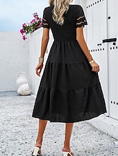 ieftine Rochii Albe din Dantela-Pentru femei Rochii Midi Rochie albă Rochie de dantela Rochie casual Rochie de vară Modă În aer liber Concediu Dată Fit regulat Simplu Manșon scurt Stil Nautic Negru Alb Trifoi Vară Primăvară