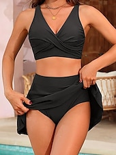 billiga Bikiniset-Dam Badkläder Bikini 2 st Pojkeben Baddräkt Öppen rygg Smal Semester Standkläder Slät V-hals Ärmlös Baddräkter