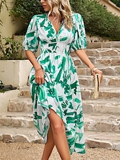 tanie Sukienka Sztuka i Design-Sukienka midi dla kobiet gorsetowa sukienka sukienka w kształcie litery A wakacyjna casual codzienna wakacyjna regularna z grafiką krótki rękaw dekolt w serek czarna jasna zieleń czerwona niebieska
