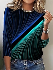 ieftine tricou Art &amp; Design-Tunică pentru femei T-Shirt Ombre Modă Casual Manșon Lung Guler Rotund Bluze Lungi Zilnic Print Negru Albastru Verde Întunecat Primăvară Toamnă Iarnă Vară