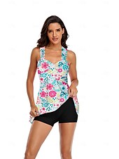 abordables Robes de bain-Femme Maillots de Bain Tankini Maillot de bain Actif Le style mignon Fleur Sans Manches Maillots de bain