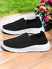 お買い得  レディーススニーカー-女性用スリッポンスニーカー - 通気性のある織りデザインと快適なソールで、春夏のカジュアルなお出かけに最適です。