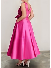 preiswerte Brautjungfernkleider-A-Linie Brautjungfernkleid V-Ausschnitt Ärmellos Elegant Knöchellänge Satin mit Schleife(n)  Falten