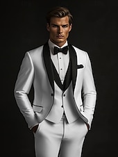 abordables Dîner de fête-Costumes de mariage pour hommes Tuxedos blancs mode formelle à col boutonné 3 pièces ajustement standard