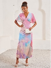 ieftine Rochii de Vacanță-Pentru femei Rochii Midi Rochie teacă Elegant Mânecă evazată Vacanță Casual Dată Fit regulat Ombre Manșon scurt În V Roz Îmbujorat Vară