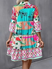 ieftine Rochii de Vacanță-Pentru femei Rochie Lunga Rochie Maxi Rochie casual Rochie A line Elegant Stilat De Bază Mânecă evazată Vacanță Zilnic Fit regulat Geometric Manșon Jumate În V Albastru piscină Trifoi Vară Primăvară