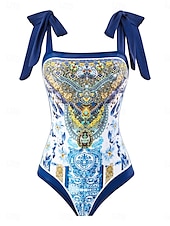 billiga One-piece-baddräkter-Dam Badkläder En bit 2 st Kjol Baddräkt Öppen rygg Magkontroll Hög midja Smal Semester Standkläder Blommig Rund Ärmlös Baddräkter