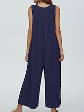 preiswerte lässige Overalls-Damen Normal Jumpsuit Aktiv Feste Farbe Ärmellos U-Ausschnitt Knopf Tasche Urlaub Täglich Regular Fit Schwarz Marineblau Blau Sommer