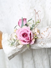 ieftine Bratara de dama-butoniera de nunta si corsajul de la incheietura mainii – accesorii florale elegante de trandafiri artificiali pentru mire, miri, domnisoare de onoare si evenimente speciale