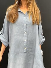 economico Abiti a camicia-Per donna Vestito maxi Abito chemisier Abito casual Essenziale Informale Da mare Giornaliero Standard Liscio Manica lunga Colletto Rosa Verde Grigio Estate