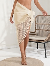 tanie Spódnica kopertowa-Kostium kąpielowy damski okrycie wierzchnie owinięcie frędzle wakacyjne wdzianko plażowe jednolity kolor bez rękawów kostiumy kąpielowe