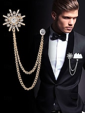 voordelige Heren dassen en vlinderdassen-elegante kristallen ster revers speld met gouden kettingen – stijlvolle broche voor mannen en vrouwen, perfect voor pakken, bruiloften en formele gelegenheden