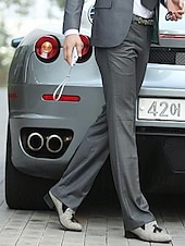 cheap Flare-Men&#039;s Dress Pants Trousers Chinos Buttons Pocket Plain Comfort Formal Party Work Fashion Classic Style Dark Khaki Black Micro-elastic