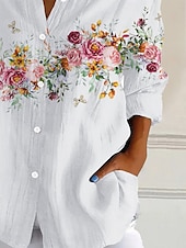 preiswerte Blumenoberteile-Damenhemd Langarm Button-Down-Bluse Florales Grafik Alltag Stylisch Retro Vintage 3/4-Ärmel Hemdkragen Reguliäre Tops Tagesurlaub Ausgehen Knöpfe Weiß Sommer Frühling