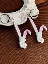 baratos Brinco Feminino-brincos de coelho 3d de páscoa femininos - design fofo de coelho com orelhas rosa e detalhes em diamante, argola de prata esterlina, joias divertidas e lúdicas para páscoa, uso casual e eventos de primavera