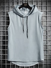 preiswerte Fitness Tank-Tops-Herren Tank Top Weste Unterhemd Ärmelloses Shirt Ärmellos Mit Kapuze Sommer Einfach Mode Designer Basic Urlaub Straße Ausgehen Schwarz Weiß Blau Top T-Shirt für Herren