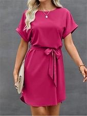 economico Vestito Semplice-Abito Mini Donne Abito Avvolto Vestito T Shirt Vestito Tee Colore Solido Casual Vacanza Strada Casual Vestibilità Regolare Grafica Manica Corta Collo a Giro Rosa Vino Blu Marino Blu Estate