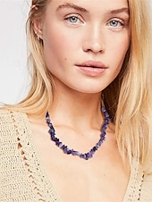 levne Dámský náhrdelník-ametystový křišťálový náhrdelník pro ženy přírodní kámen, surové čipové korálky, boho chic styl ideální pro každodenní nošení, duchovní a léčivé šperky