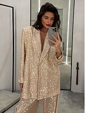 billige Mammas buksedresser-smoking todelt buksedress blazer aftenkjole elegant kjole formell bryllup gulvlengde langermet skjortekrage paljett med sløyfe(r) splitt 2025