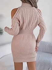 olcso Egyszerű ruha-Női Mini Ruha Pulóver Ruha Testhezálló Ruha Off The Shoulder Ruha Kényelmes Lámpás Ujjú Nyaralás Napi Rendes Illeszkedés Virágos Hosszú Ujjú Magas Nyak Rózsaszín Haditengerész Zöld Szürke Nyár Ősz Tél