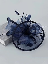 cheap Fascinators-Headdress Tulle Cotton Fabric Bowler / Cloche Hat Wedding Elegant Vintage With Feather Headpiece Headwear Fascinators Race Day Dress