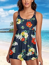 olcso Fürdőlapok-Női Fürdőruha Tankini Fürdőruha Hawaii Stílusos Virág Fólia Ujjatlan Fürdőruhák