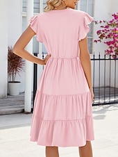 ieftine Rochie simplă-Rochie Mini pentru Femei Rochie Tip T Rochie Tip Tee Rochie în Formă de A Rochie Sportivă Culoare Uniformă Casual Vacanță Zilnic Potrivire Regulatorie Simplă Mâneci Scurte Gât în V Negru Roz Vin