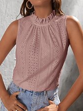 abordables Débardeurs et camisoles femme-Débardeur en Côtelé pour Femmes Uni Mode Moderne Décontracté Sans Manches Col Ras du Cou Tops Quotidiens Week-end Rose Vert Été