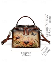 tanie Torby i torebki-torebka ze skóry vintage z nadrukiem słonecznika i motyla – stylowa torebka typu crossbody dla kobiet, idealna na co dzień i na wyjścia na zewnątrz czerwony brązowy zielony